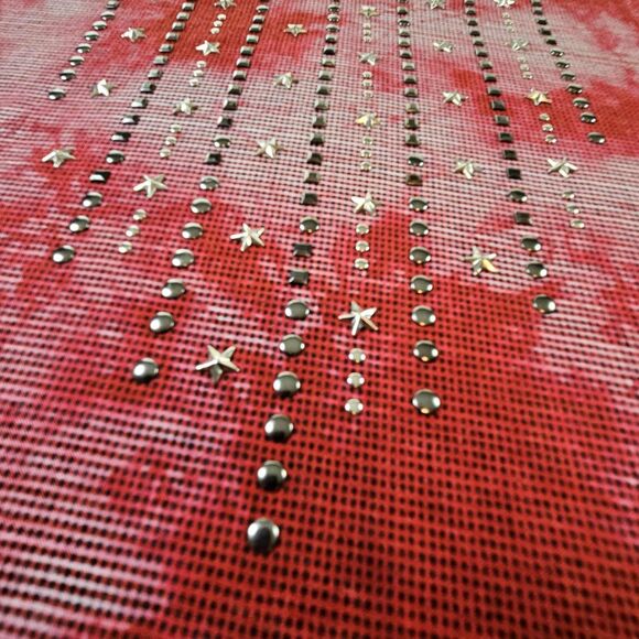 Unity One World Womens XL Red Asymmetrical Studded Lace Trim Boho Top - Picture 6 of 9